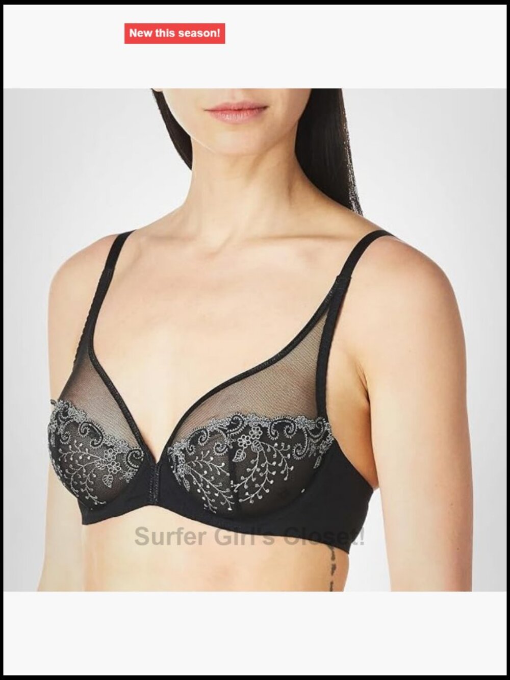 Sheer Mesh Underwire Plunge Bra, U-Shaped Ballet Back, Full Coverage